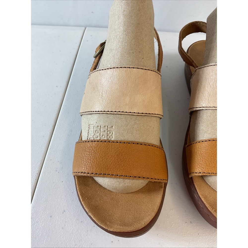 Women’s Two-Tone Tan & Beige Leather Slingback Sandals - Picture 6 of 15